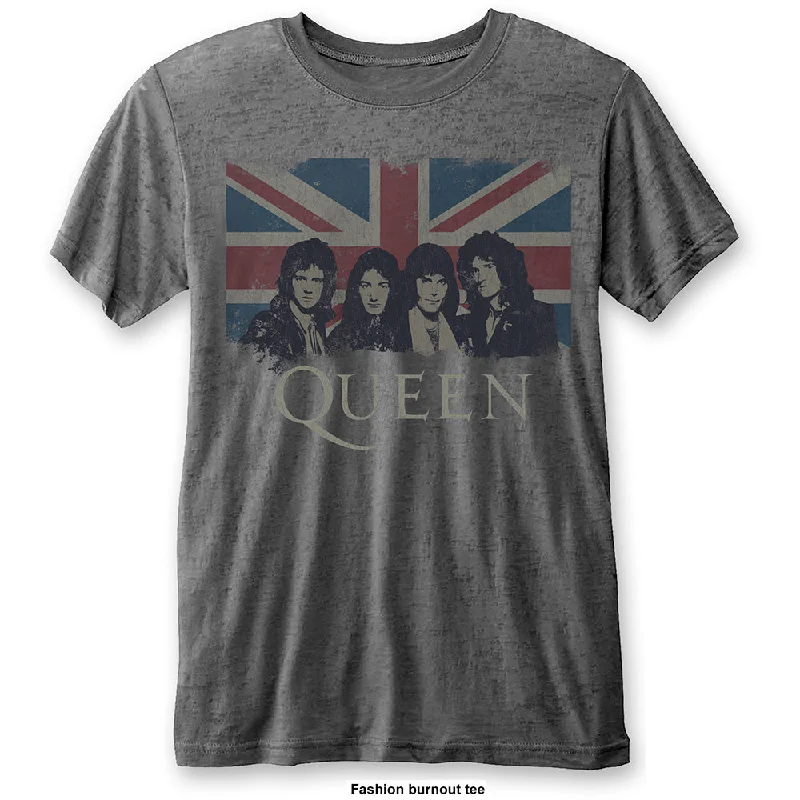 QUEEN Attractive T-Shirt, Vintage Union Jack-- Welt Pockets Slit Pockets