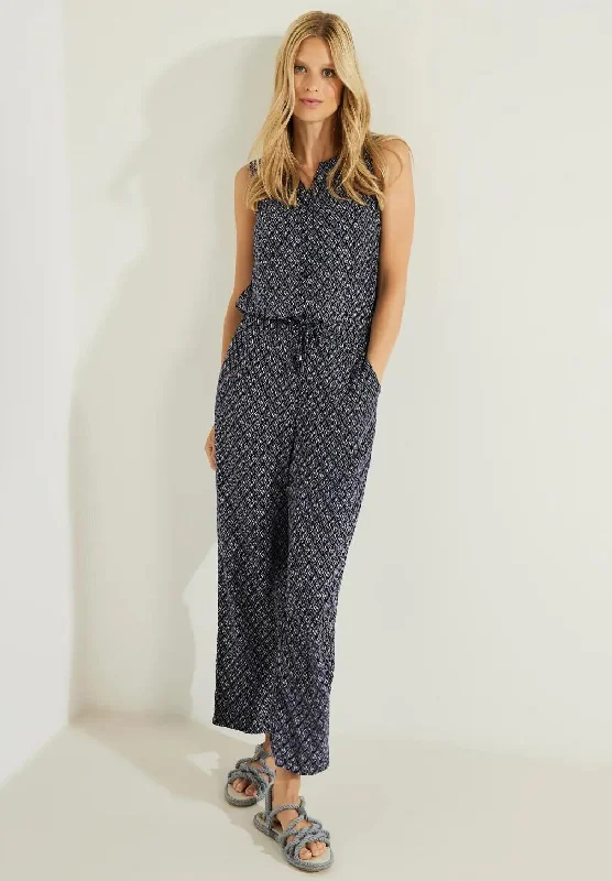 Cecil Abstract Print Sleeveless Jumpsuit, Night Sky Blue Sleeveless wide leg jumpsuit, Summer, Fashionable, Comfortable