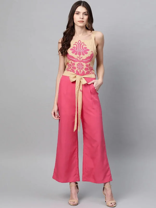 PANNKH Pink Printed Yoke Jumpsuit Wide leg jumpsuit, Summer style, Comfortable, Trendy