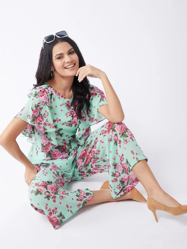 PANNKH Pastel Printed Floral Jumpsuit Bohemian print jumpsuit, Relaxed, Comfortable, Trendy