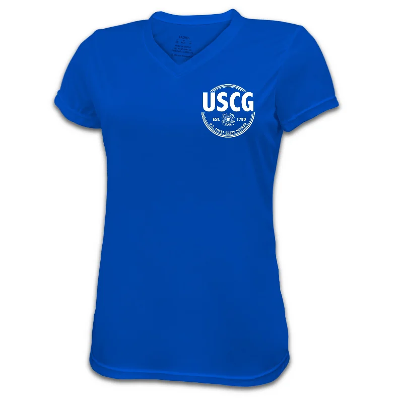 Coast Guard Ladies Retired Performance T-Shirt-- Graphic Embroidered Appliqued