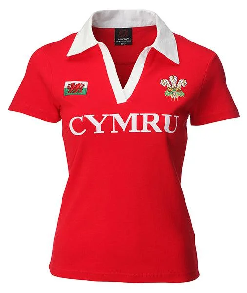 Wales Cymru Womens Short Sleeve 'CYMRU' Rugby Shirt-- Print Jacquard Patchwork