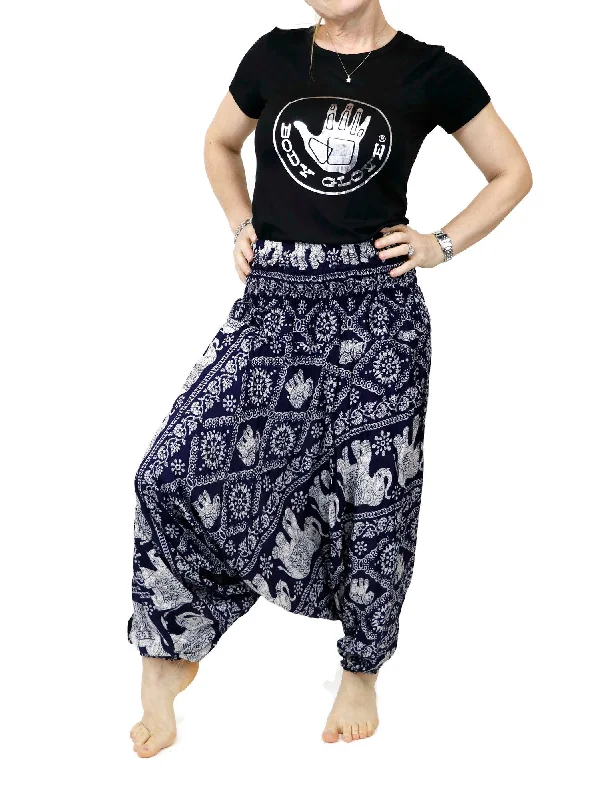 Harem Pants Unisex Elephant Navy Hippie Yoga Comfy Loungewear Gypsy Boho Jumpsuits Loose Baggy Festival Sleeveless jumpsuit, Summer wear, Comfortable, Casual