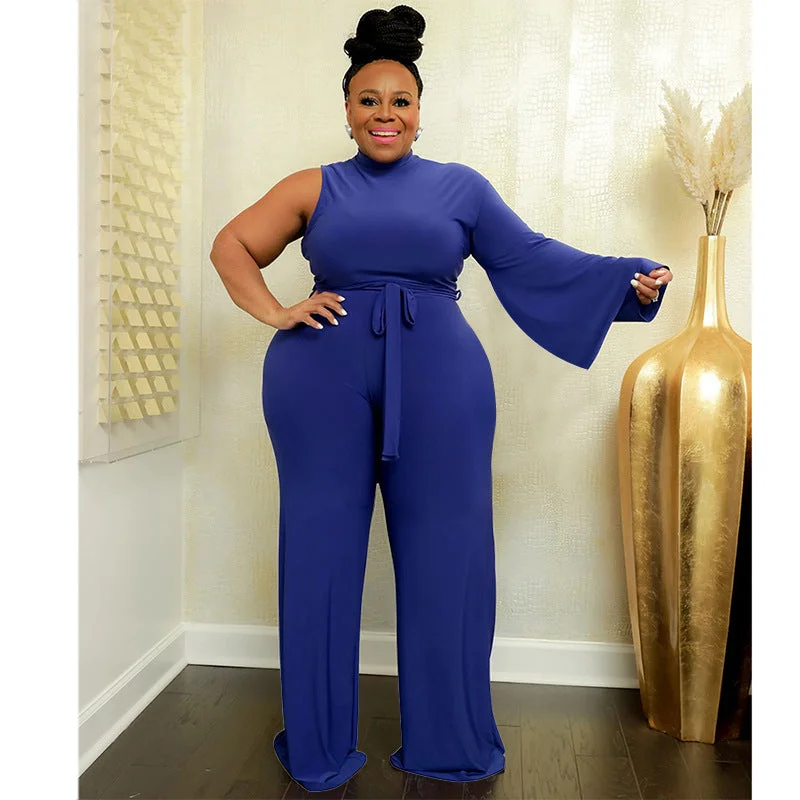 Oblique One Shoulder Bell Sleeve Jumpsuit Trendy jumpsuit, Fashion-forward, Chic, Elegant