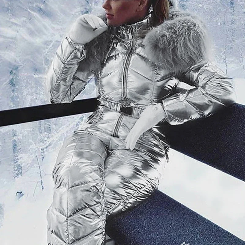 MARKERWAY Women’s Winter Fur Collar Ski Jumpsuit Cotton jumpsuit, Casual, Comfortable, Trendy