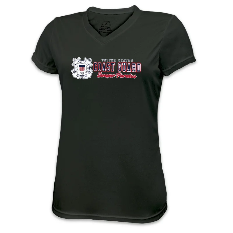 Coast Guard Ladies Semper Paratus Performance T-Shirt-- Rayon Velvet Corduroy