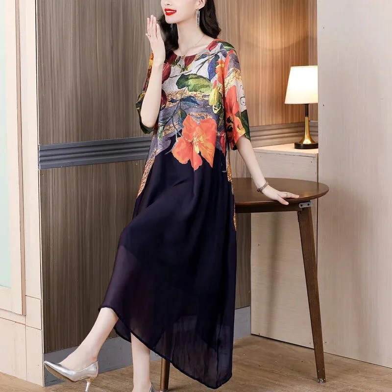 Elegant Light Floral Rayon Midi Loose Fit Waist Fashion Dress for Women B-144582 Tunics Floral girly