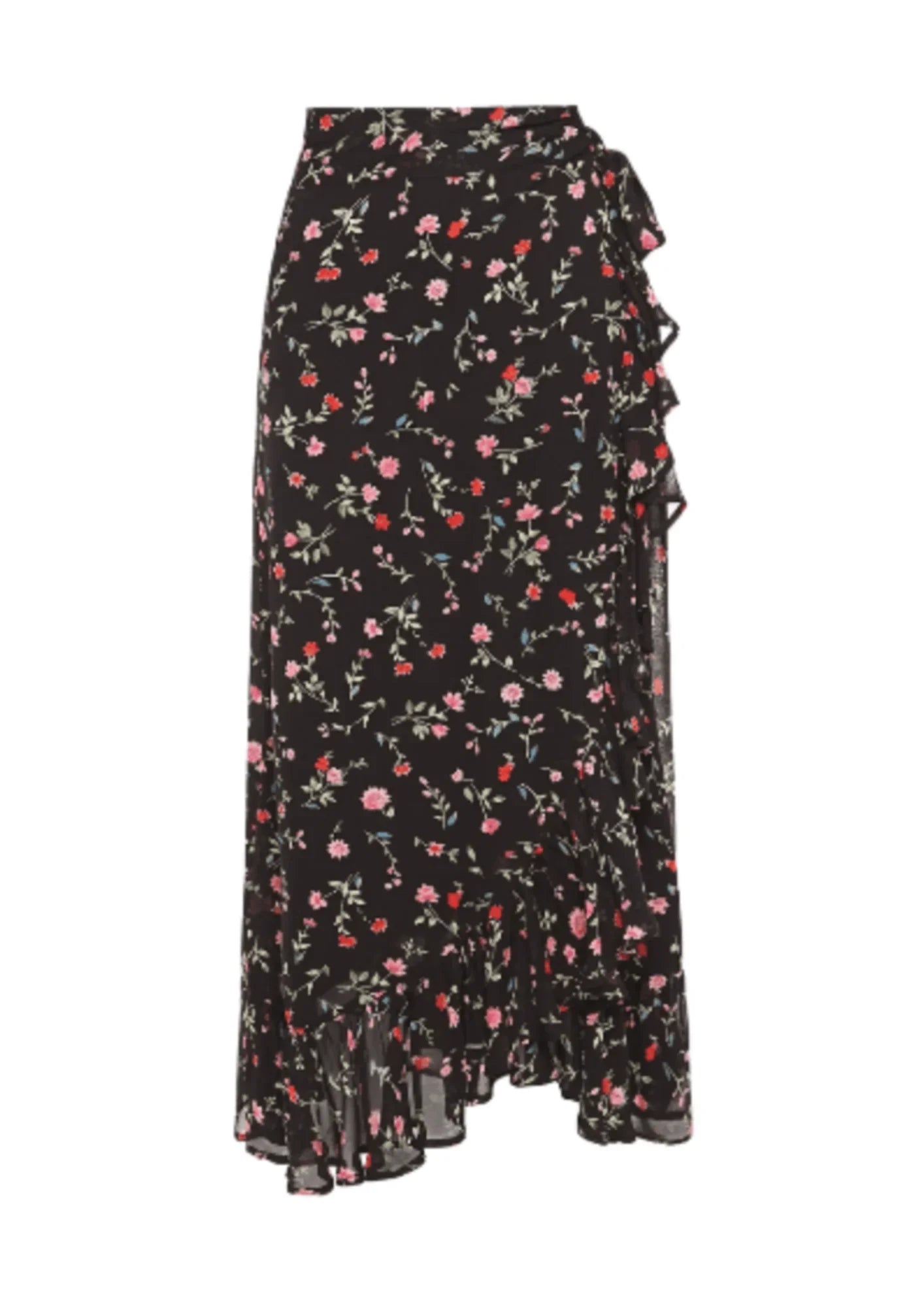 RUFFLED PRINTED MIDI WRAP SKIRT silk skirt smooth