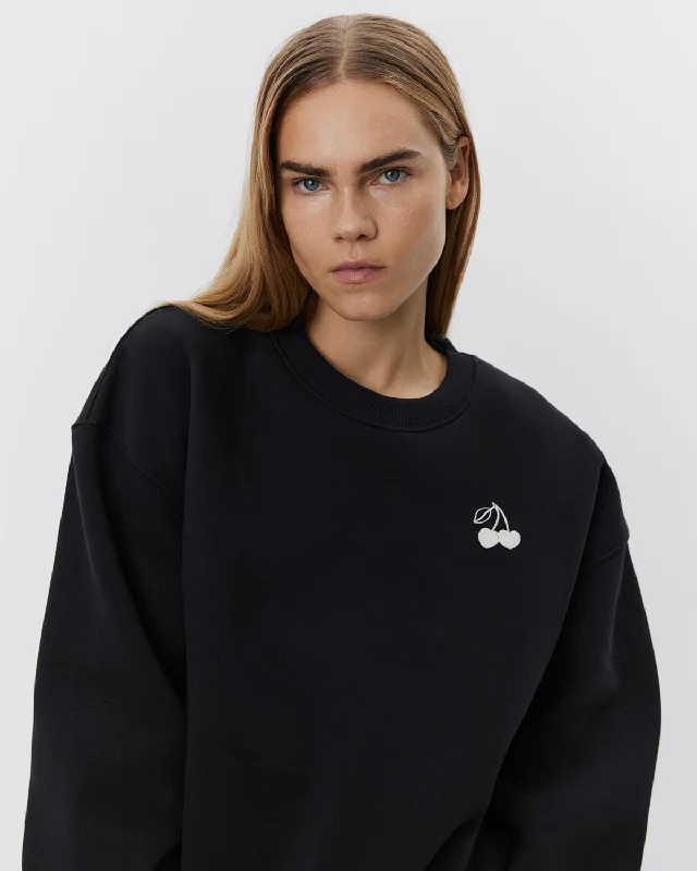 ELISW SWEATSHIRT - Washed black Hoodie with V-Neck Classic Versatile