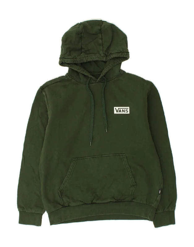 VANS Womens Relaxed Fit Hoodie Jumper UK 10 Small Green Cotton Hoodie with Reflective Safety Nightwear