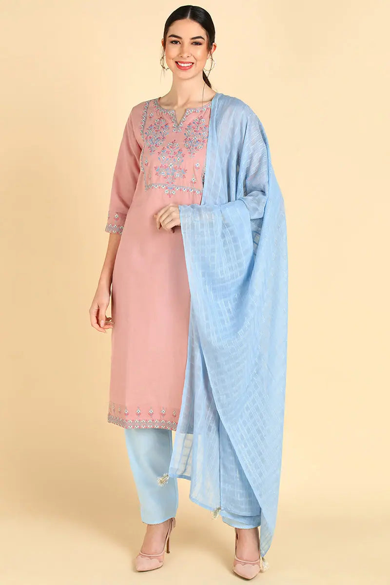 Ahika Cotton Printed Kurta Pant Dupatta Set-VKSKD1402_S Relaxed Casual Leggings