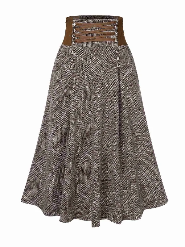 Brown 1970s Lace-Up Glen Plaid Skirt lightweight skirt design