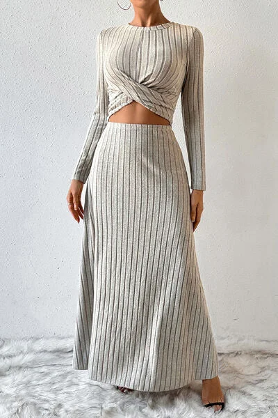 Ribbed Round Neck Top and Skirt Set velvet skirt sumptuous