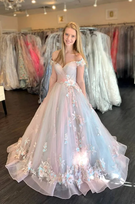 Unique Tulle Sweetheart Pink Blue Prom Dress, Princess Formal Gown DMP264 Crew Neckline Casual