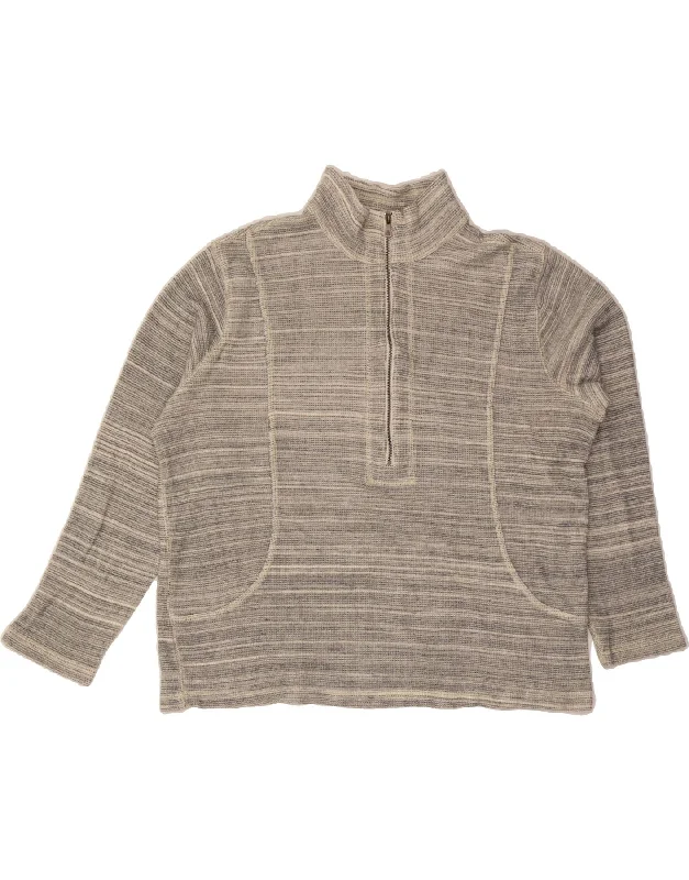 TOMMY BAHAMA Womens Oversized Sweatshirt Jumper UK 16 Large Grey Pinstripe Hoodie with Cuffed Sleeves Snug Secure