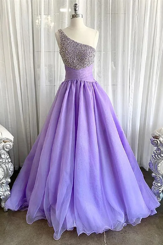 One Shoulder A Line Purple Long Prom Dresses, Formal Evening Dresses DM1988 Cowl Neckline Elegant