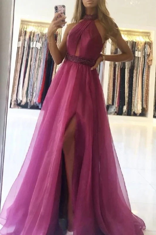 A-line Purple Long Prom Dress With Beads, Tulle Formal Evening Dress  DMP292 Tunics Sophisticated sleek