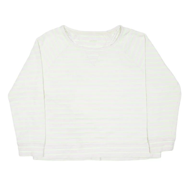 CALVIN KLEIN Performance Quick Dry Striped Sweatshirt White Womens XL Hoodie with Pattern Geometric Abstract