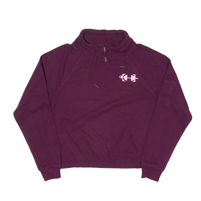 CHAMPION Sweatshirt Maroon High Neck Womens M Hoodie with Emblem Brand Identity