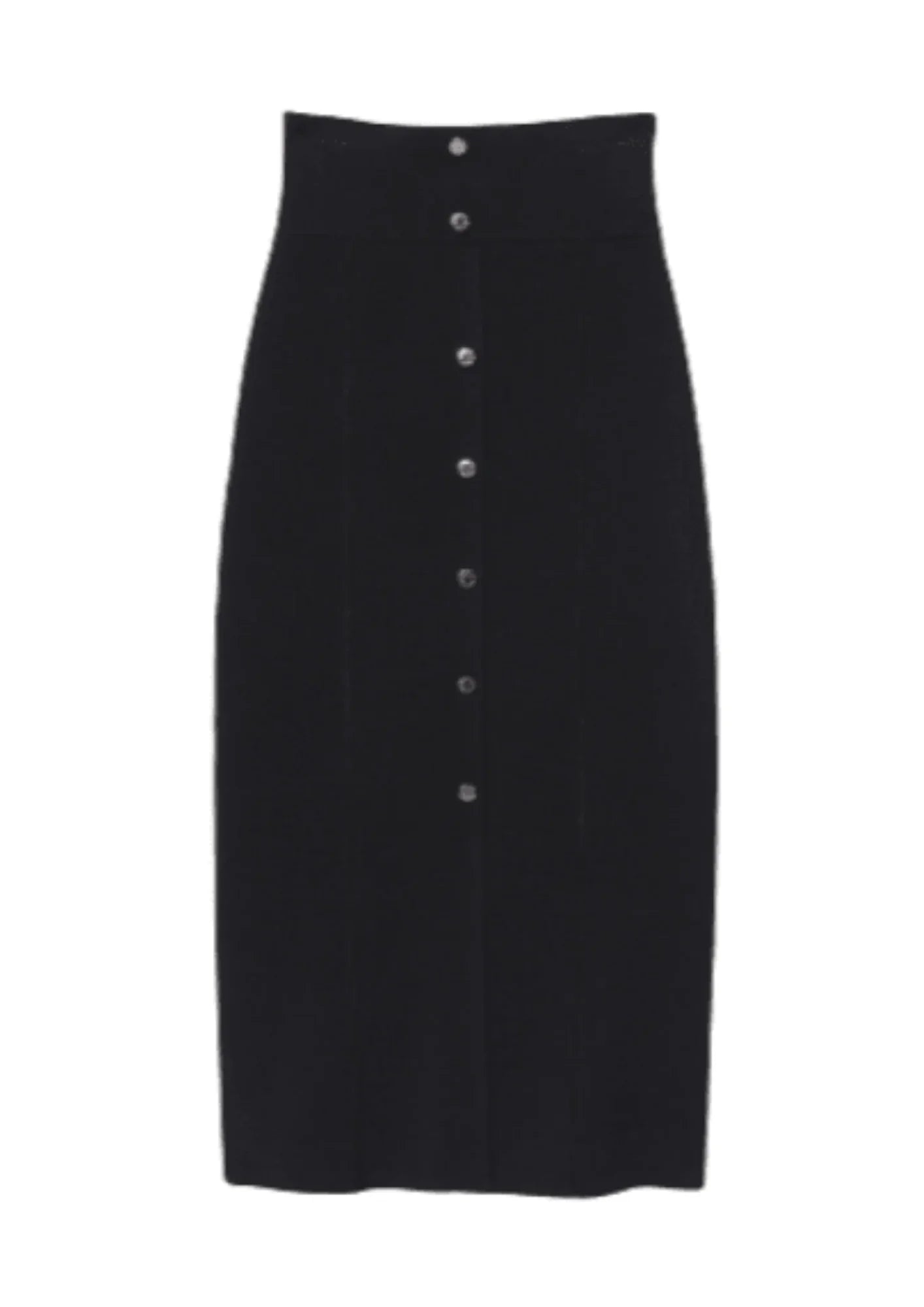 BLACK LONG KNIT SKIRT ruffled skirt detail