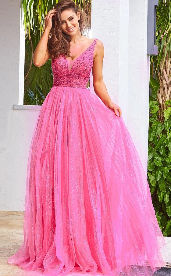 JVN05818 Fuchsia Tulle Skirt Sleeveless Prom Gown vintage skirt charm