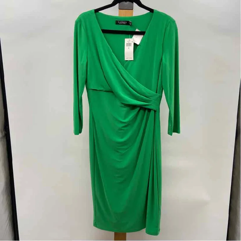 Ralph Lauren Women's Size 8 Green Solid Dress Crew Neckline Casual