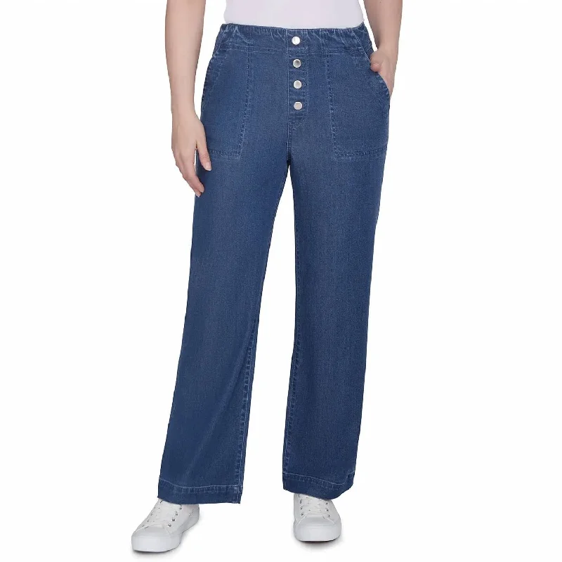 Women's Wide Leg Denim Pant In 476 Indigo Relaxed Lounge Trousers