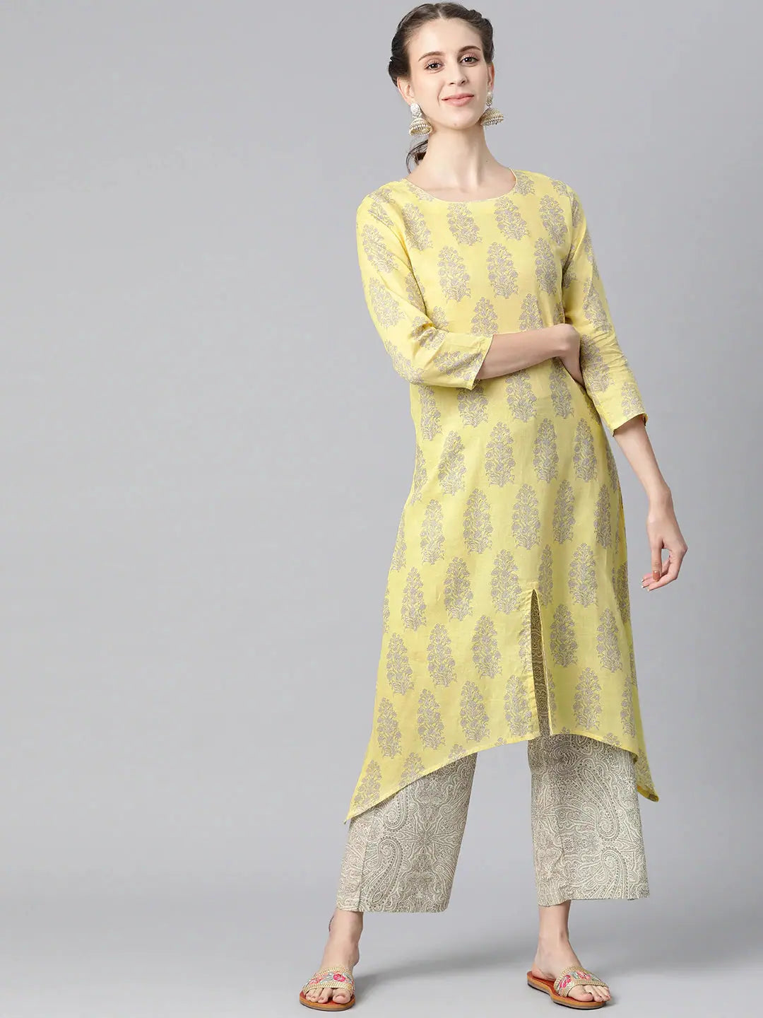 Ahika Cotton Printed Kurta Pant Set (VKSET1052) Casual Wide Pants