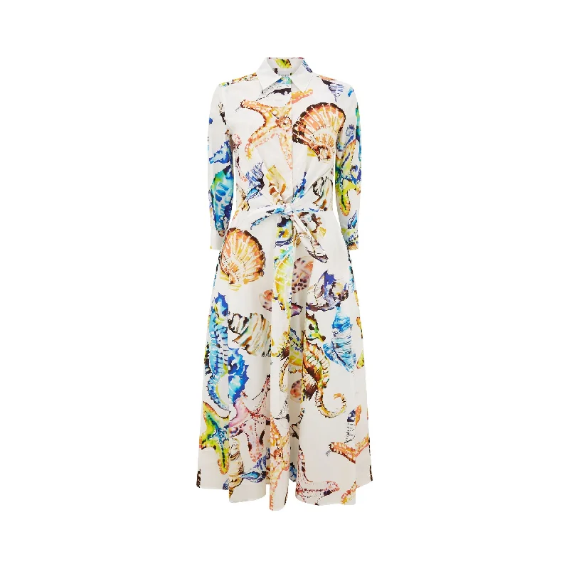 Dralla Tie Front Sea Life Cotton Poplin Dress Tunics Evening elegant