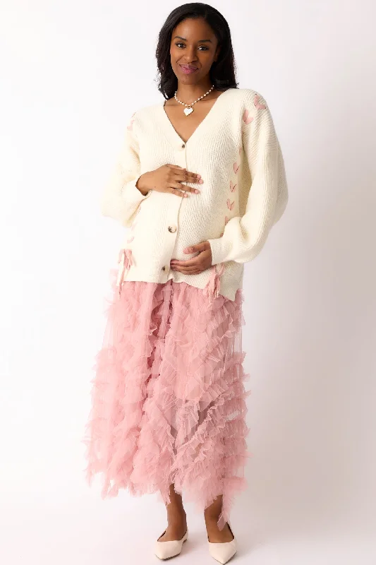Shopping Spree Rose Tulle Midi Skirt lace skirt elegant