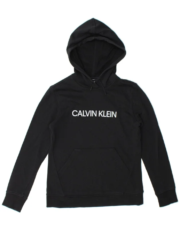 CALVIN KLEIN Womens Graphic Hoodie Jumper UK 10 Small Black Cotton Hoodie with Oversized Fit Loose Comfortable