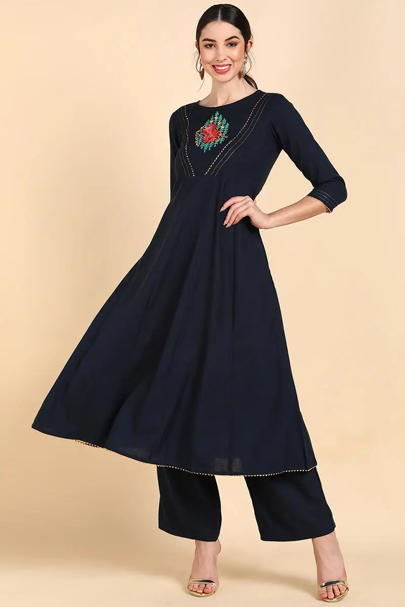 Ahika Cotton Printed Kurta Pant Set-VKSET1280_S High-Waist Trousers
