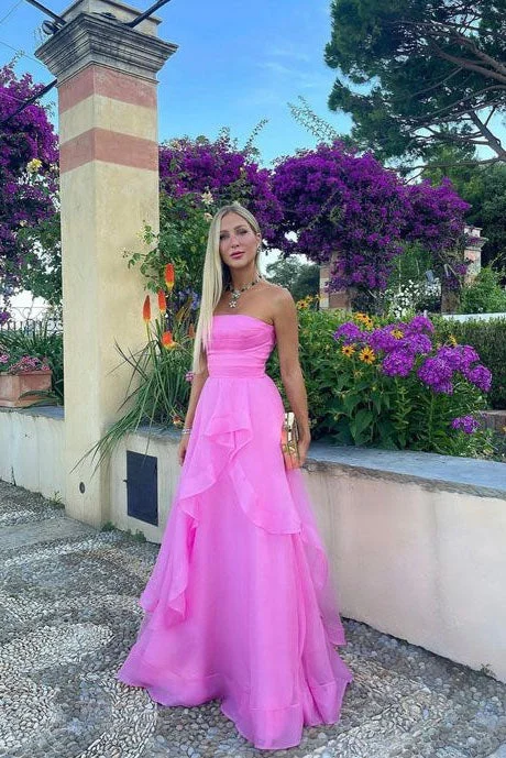 New A Line Hot Pink Tulle Prom Dress Long Formal Evening Gown DMP273 Tunics Canvas sturdy