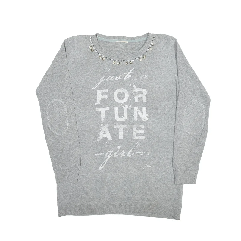 GAS Just a Fortunate Girl Padded Sweatshirt Grey Womens L Hoodie with Side Slits Relaxed Casual