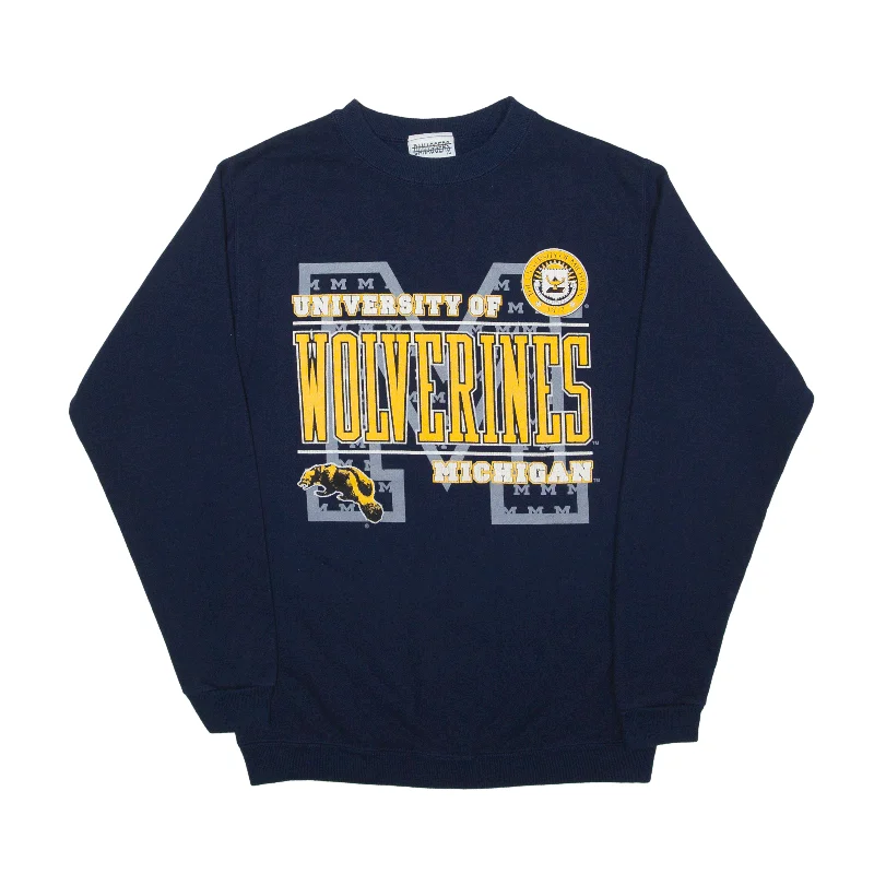 DANAGGERS University Of Michigan USA Sweatshirt Blue 90s Womens L Hoodie with Hem Applique Textured Unique