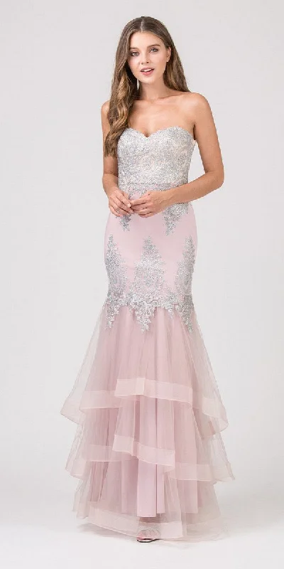 Eureka 6009 Strapless Embroidered Gown Layered Skirt Sweetheart Neck cashmere skirt soft