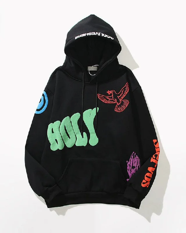 Streetwear Letter Graffiti Hoodie Hoodie with Elastic Waist Stretchable Comfortable