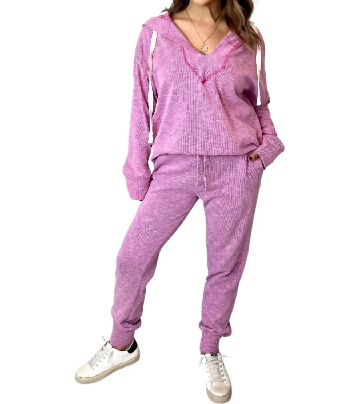 2 Piece Hoodie & Pants Set - Plus In Fuchsia
