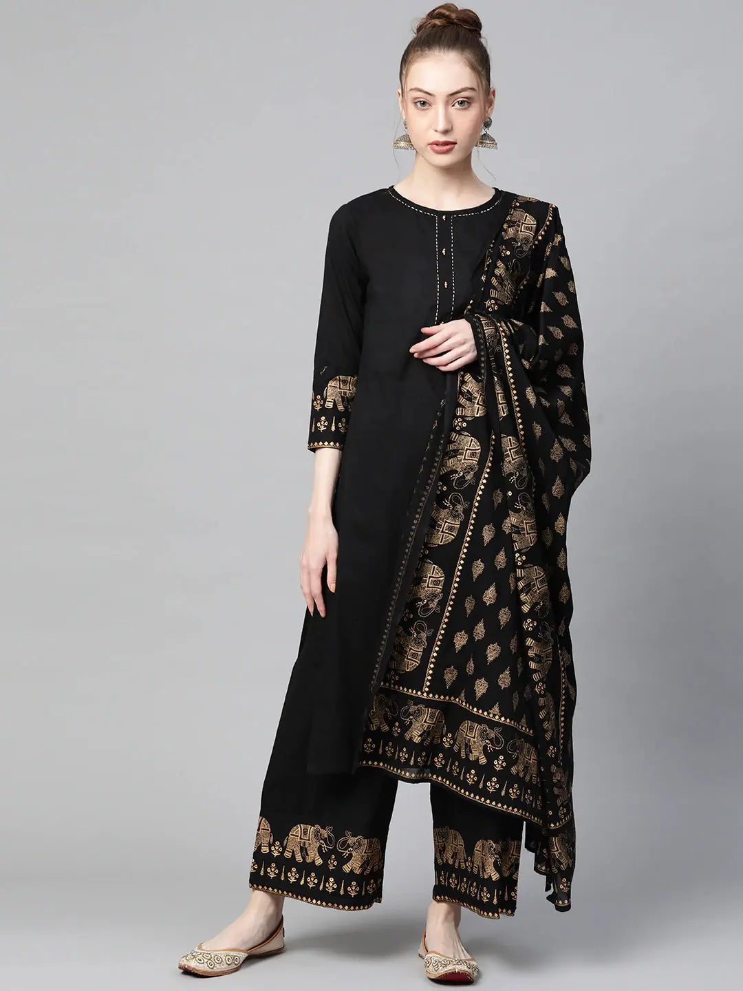 Ahika Cotton Printed Kurta Pant Dupatta Set-VKSKD1060B_L Classic Straight Pants