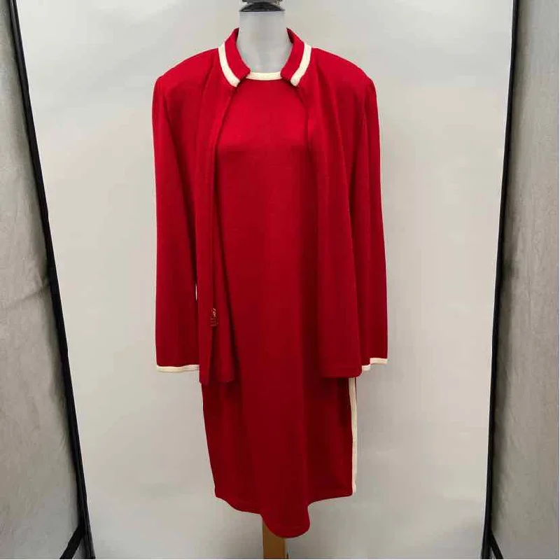 St John Women's Size 14 Red Solid Dress Set Tunics Fall fleece