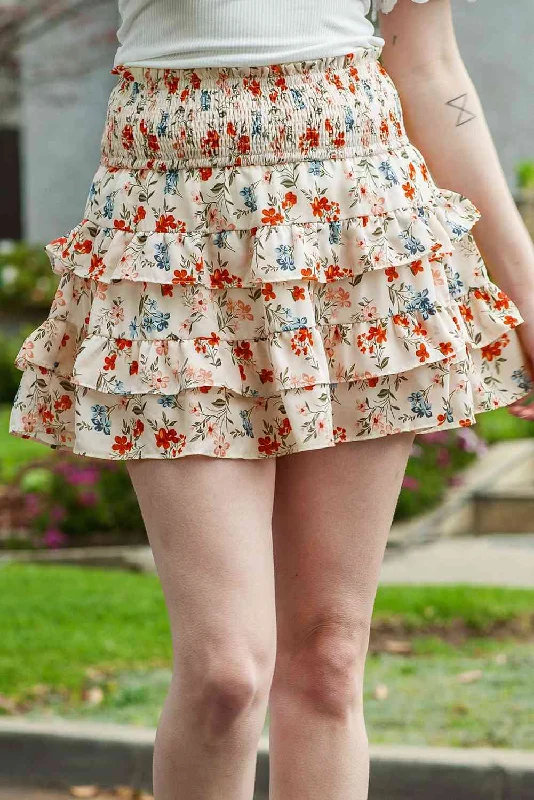 Floral Smocked Waist Layered Skirt chiffon skirt floaty