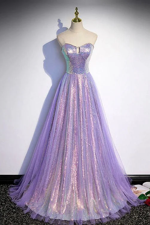 Lovely Purple Tulle and Sequins Long Sweetheart Prom Dress, Evening Dresses DM1961 Shift Classic Vintage