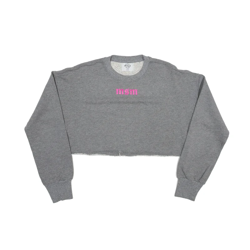 MSM Cropped Sweatshirt Grey Crew Neck Womens S Hoodie with High-Low Hem Asymmetrical Trendy