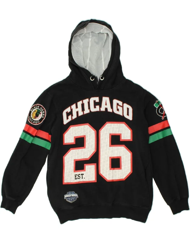 MAJESTIC Womens Chicago Graphic Hoodie Jumper UK 6 XS Black Cotton Hoodie with Hidden Zipper Minimalist Clean