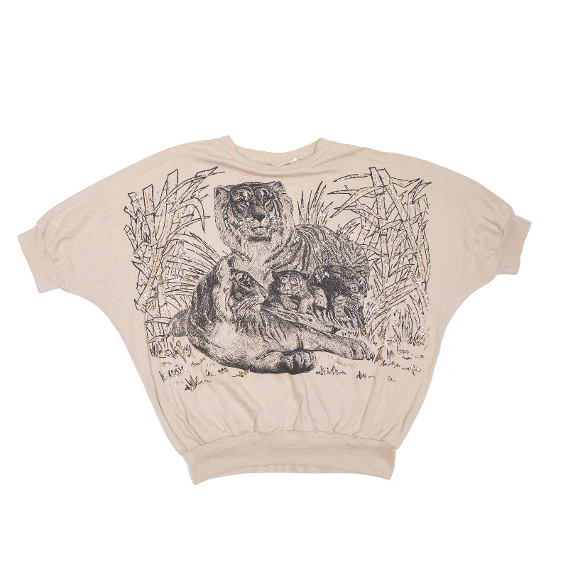 Short Sleeve Tigers Glitter Sweatshirt Beige Womens L Hoodie with Stripes Bold Sporty