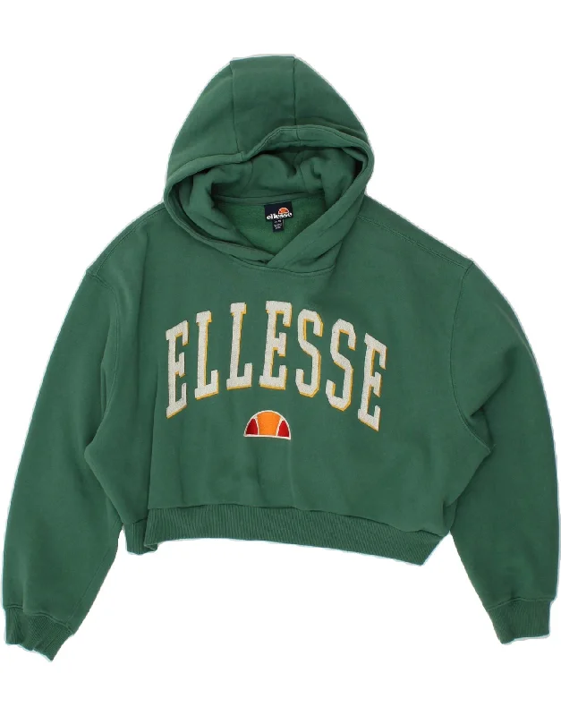 ELLESSE Womens Oversized Graphic Oversized Hoodie Jumper UK 10 Small Green Hoodie with Sequins Glamorous Eye-catching