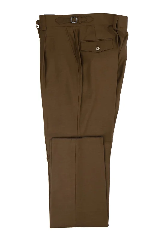 Tiglio Luxe Tobacco Semi-Wide Leg Wool Marbella Dress Pants Stylish Paperbag Waist Pants