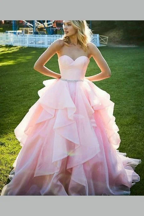 Sweetheart Pink Prom Ball Gown with Ruffles Organza Skirt velvet skirt rich
