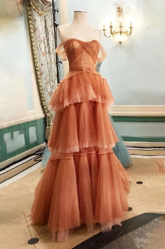 A Line Tulle Layers Sweetheart Neck Long Prom Dress, Formal Evening Dress DM1972 Tunics Denim casual