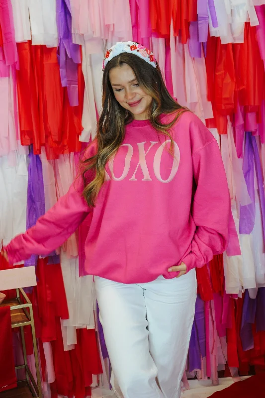 XOXO Hot Pink Sweatshirt Hoodie with Drop Shoulder Relaxed Streetwear